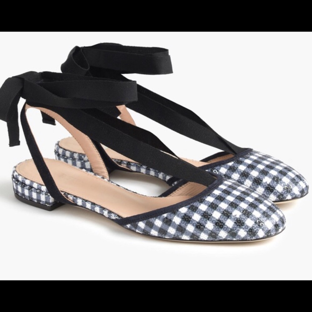 J.Crew Sequin Tie up Flats